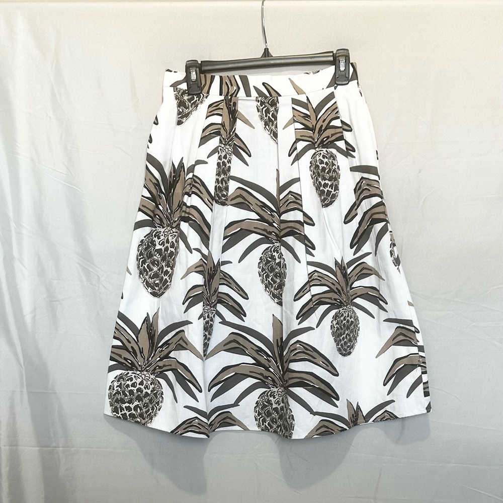 Tropical Pineapple Print Skirt - White and Brown